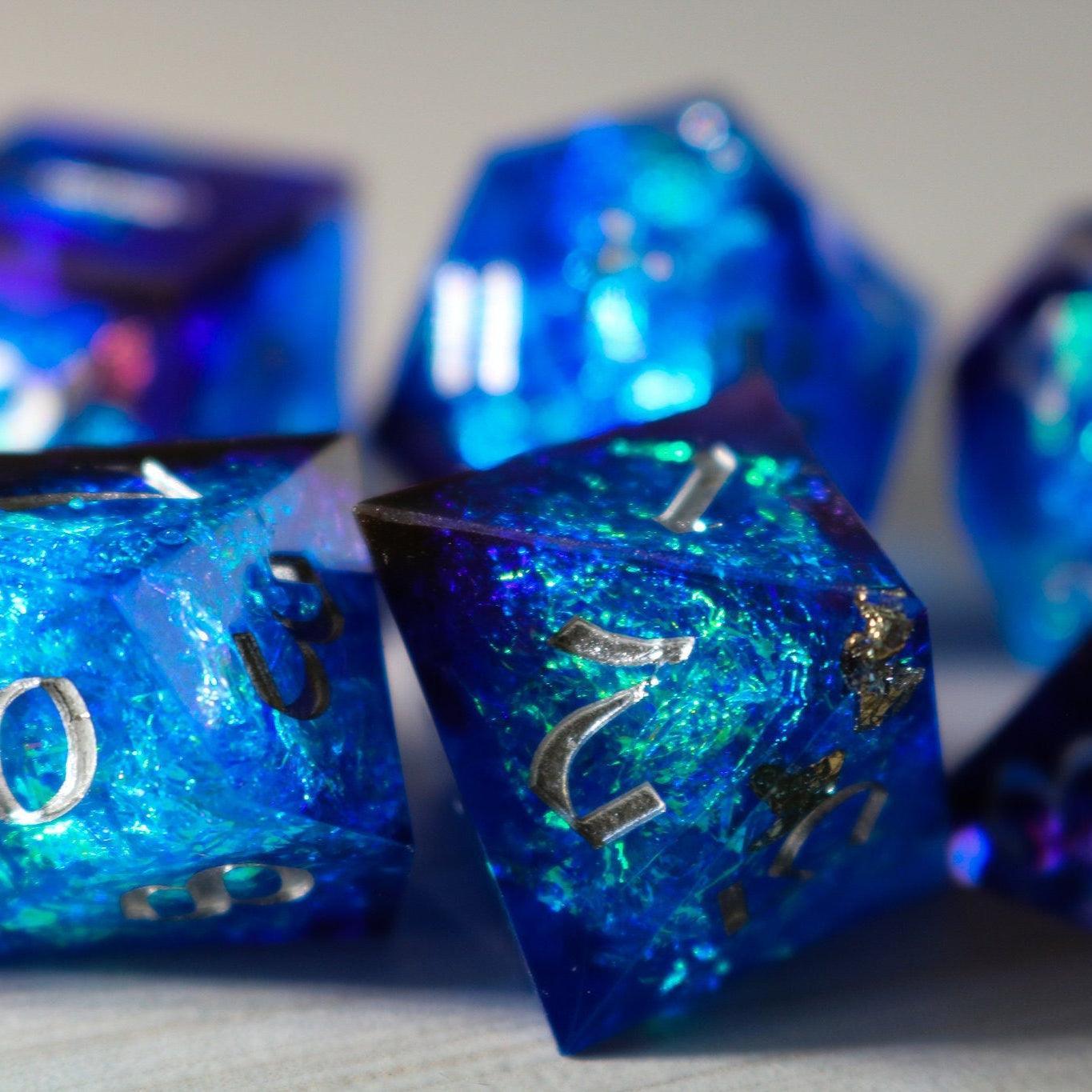Blue Handmade Sharp Edge Resin DND Dice Set