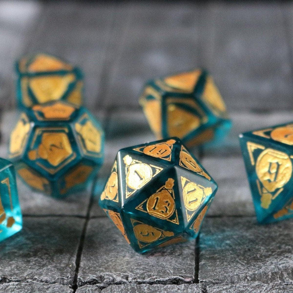 Mana Potion Blue Zircon Glass DND Dice Set