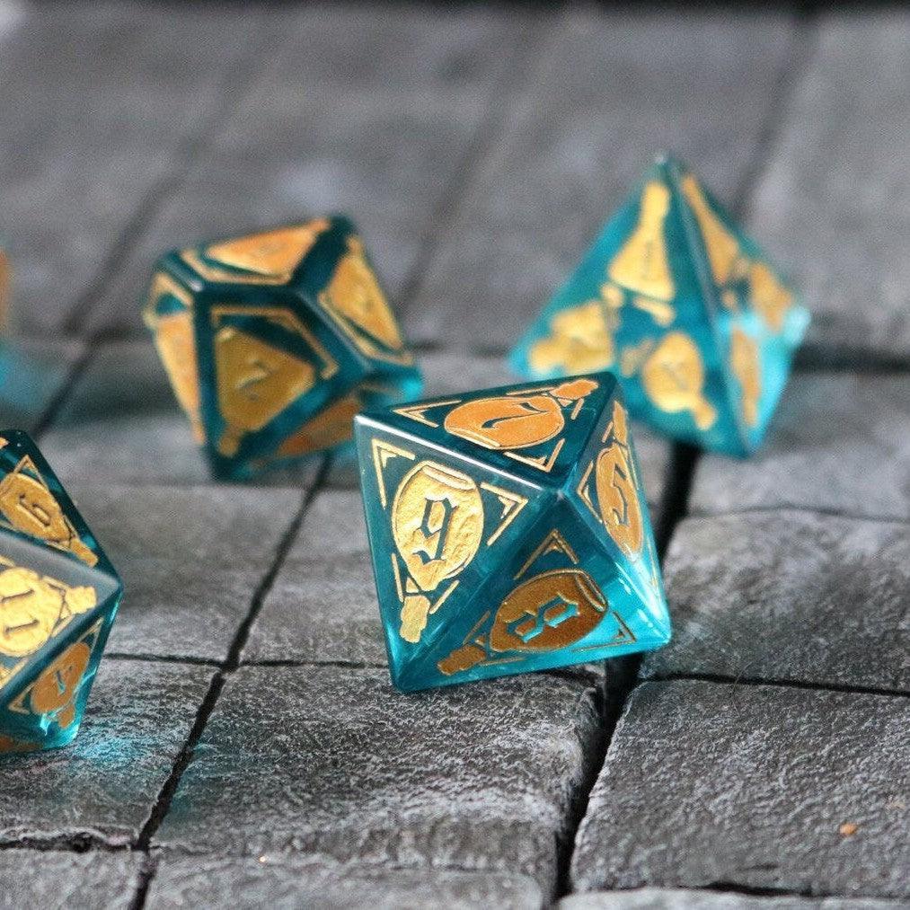 Mana Potion Blue Zircon Glass DND Dice Set