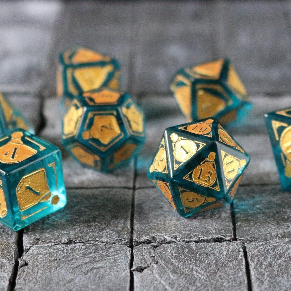 Mana Potion Blue Zircon Glass DND Dice Set