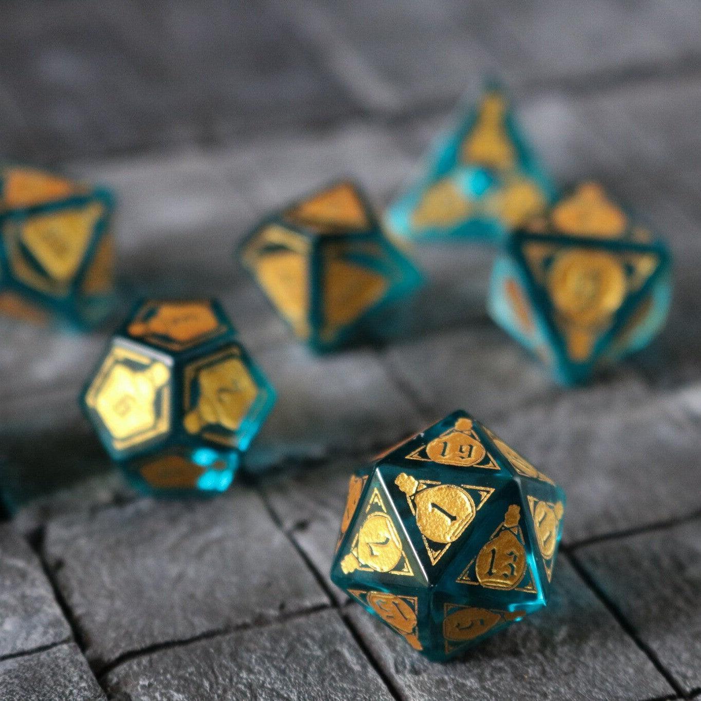 Mana Potion Blue Zircon Glass DND Dice Set