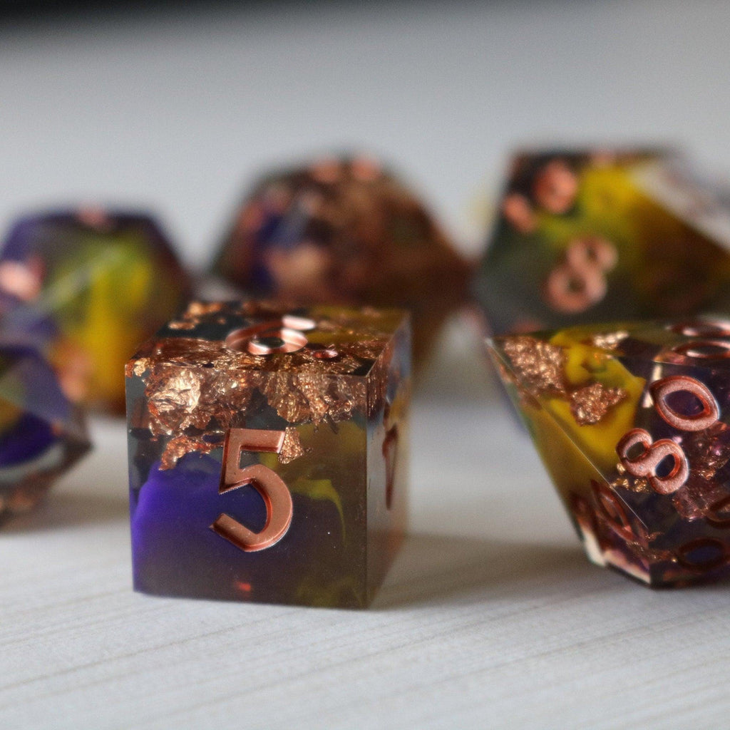 Purple And Gold Handmade Resin DND Dice Set