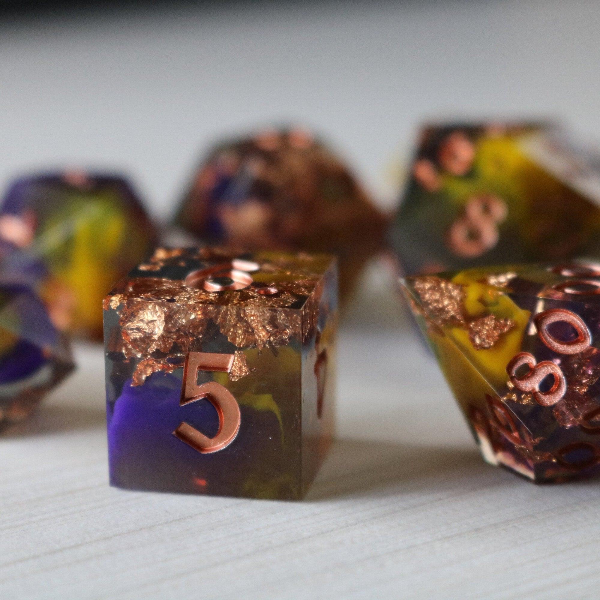 Purple And Gold Handmade Resin DND Dice Set