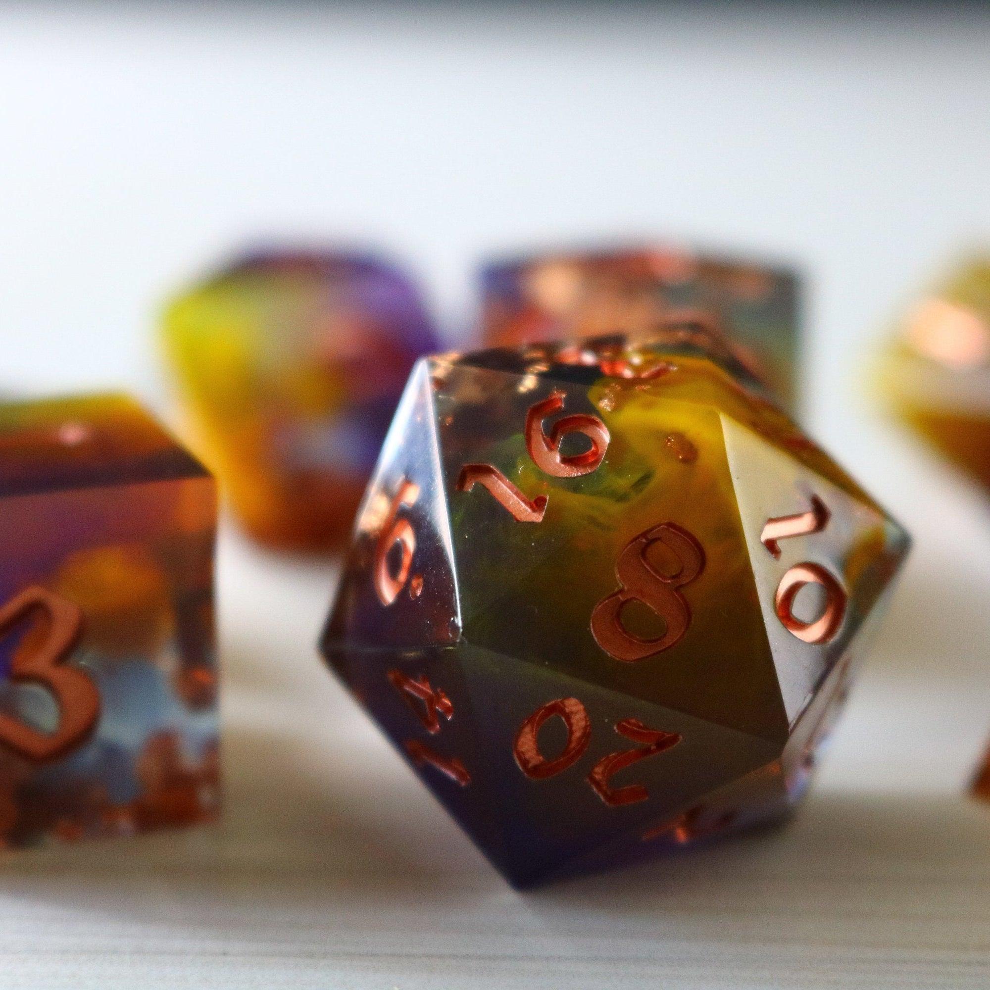 Purple And Gold Handmade Resin DND Dice Set