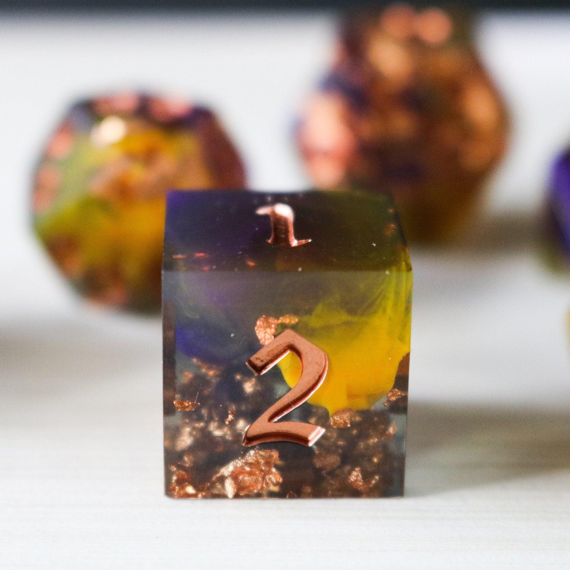 Purple And Gold Handmade Resin DND Dice Set