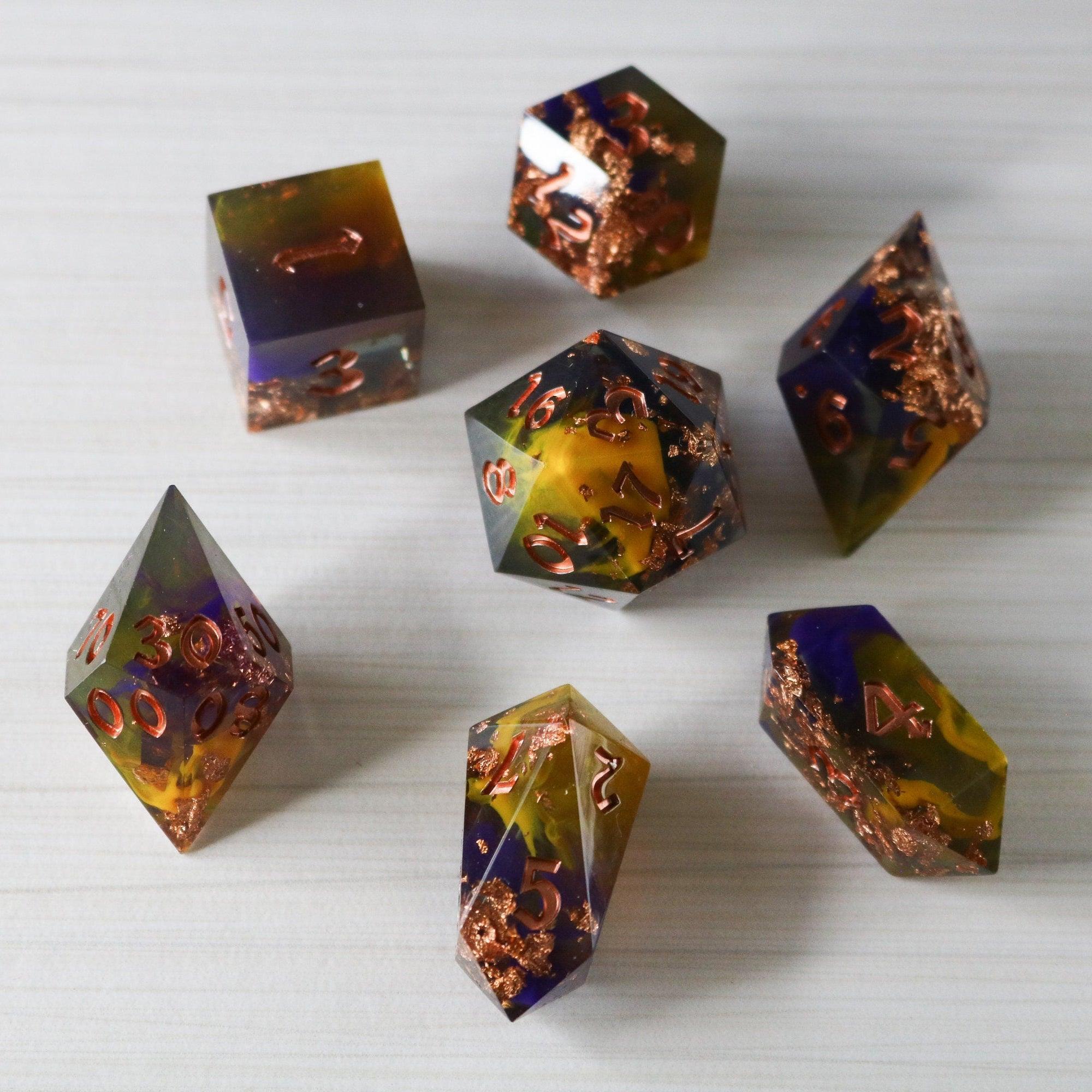 Purple And Gold Handmade Resin DND Dice Set