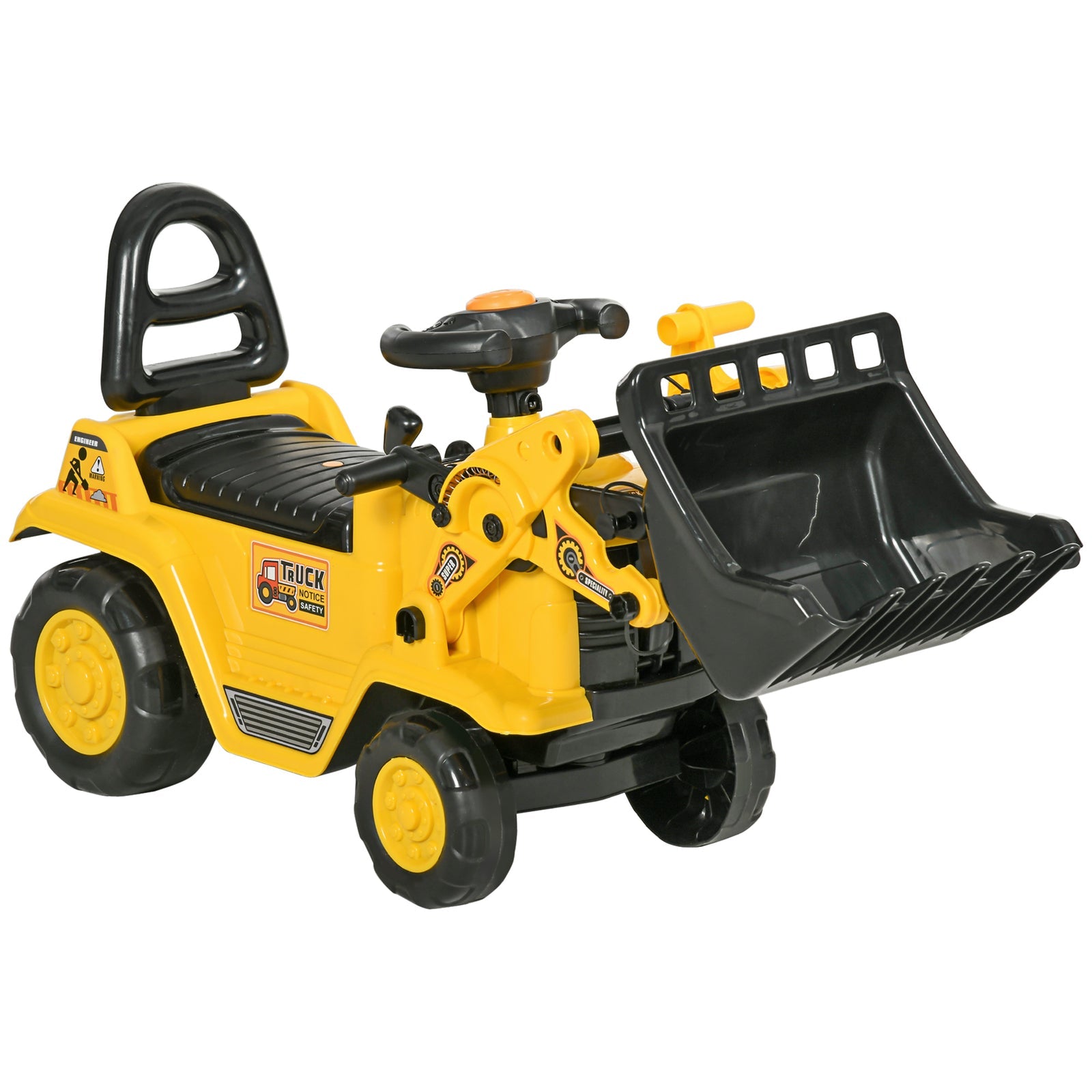 Kids Ride-On Excavator Bulldozer with Under-Seat Storage and Pull Cart