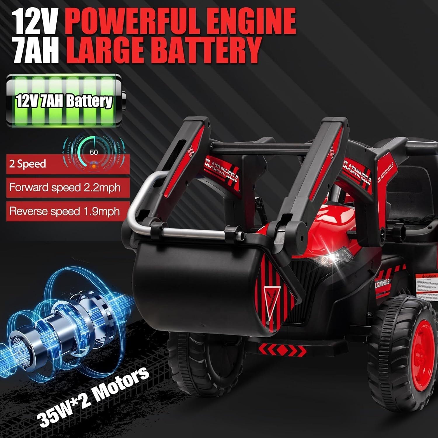 12V Electric Ride-On Excavator with Detachable Trailer and Remote Control