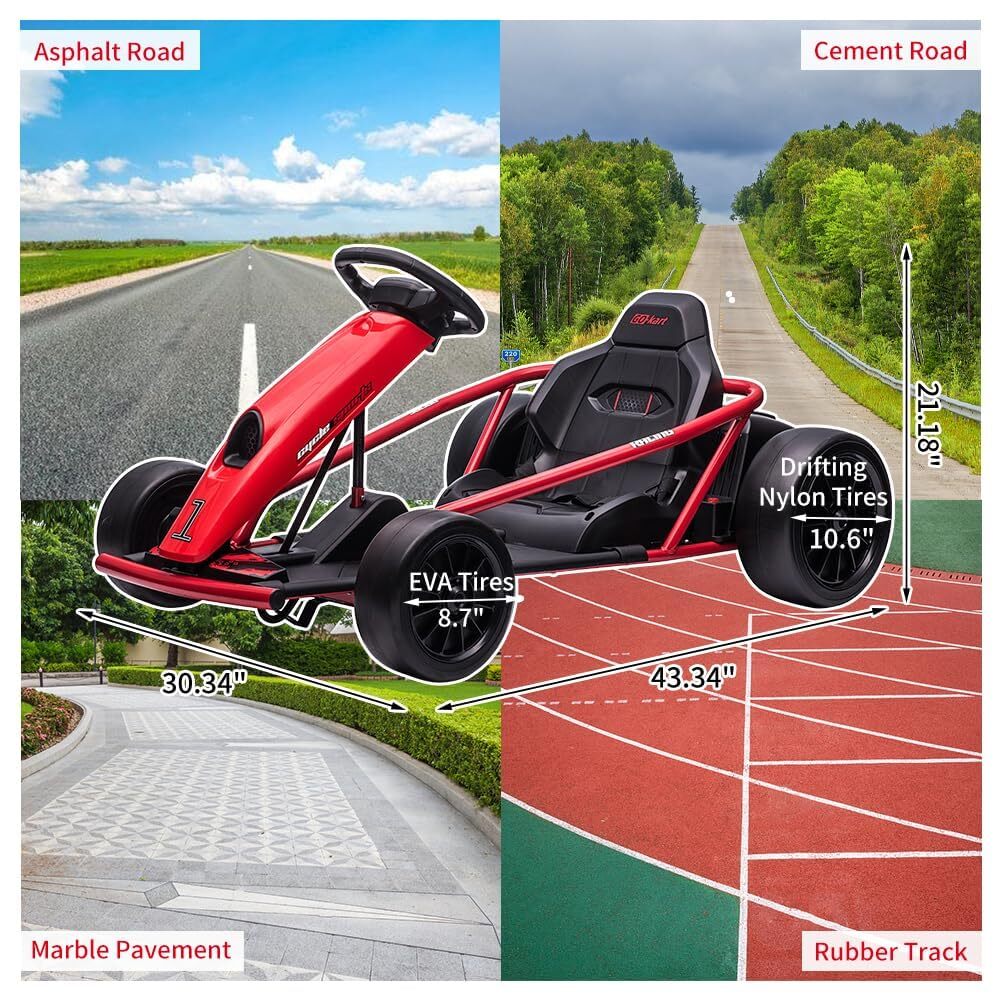 24V Electric Ride-On Go-Kart for Kids High-Speed Drifting Car Toy