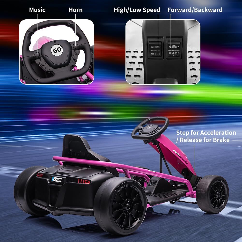 24V Electric Ride-On Go-Kart for Kids High-Speed Drifting Car Toy