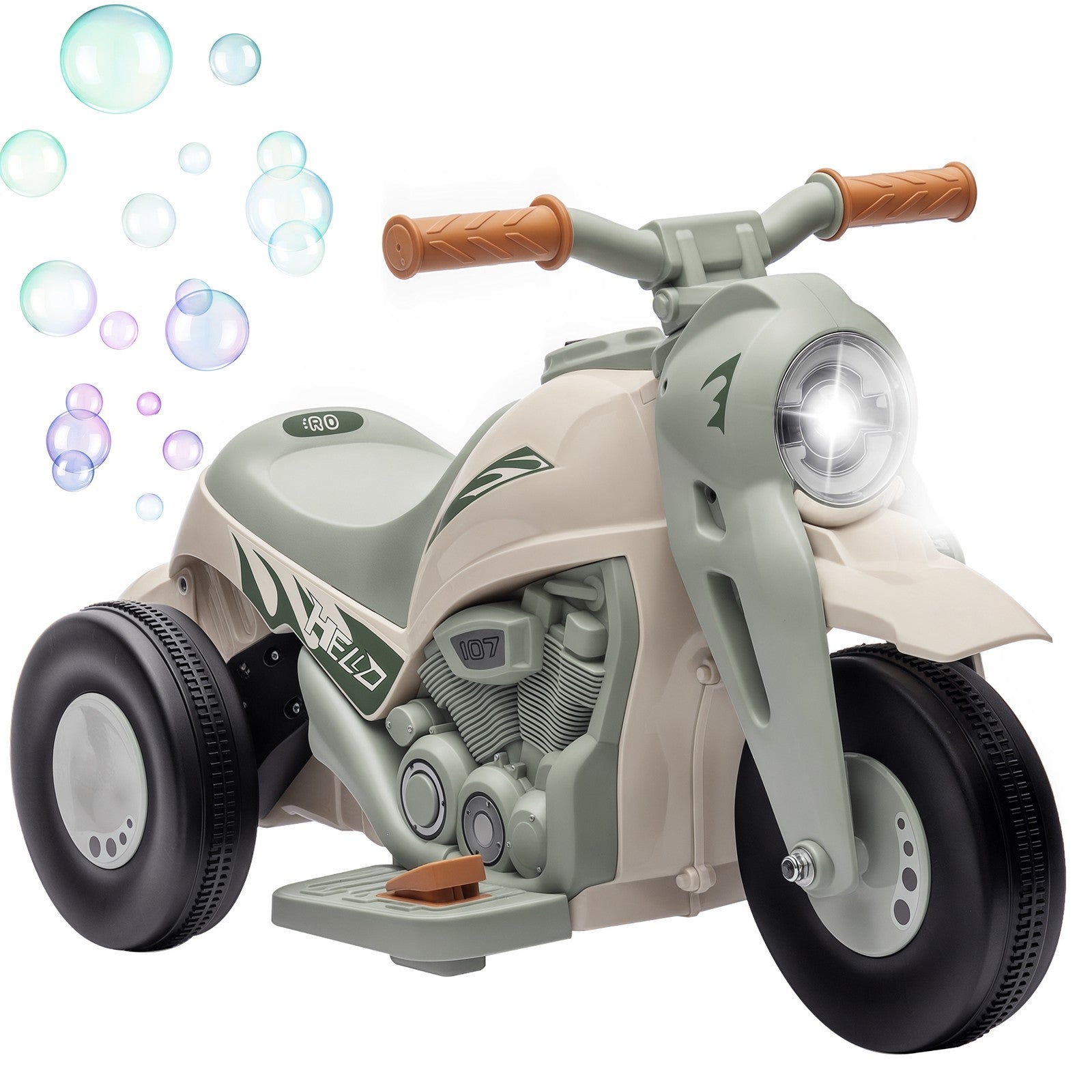 6V Ride-On Motorcycle and Bubble Car with Music - Cream Color