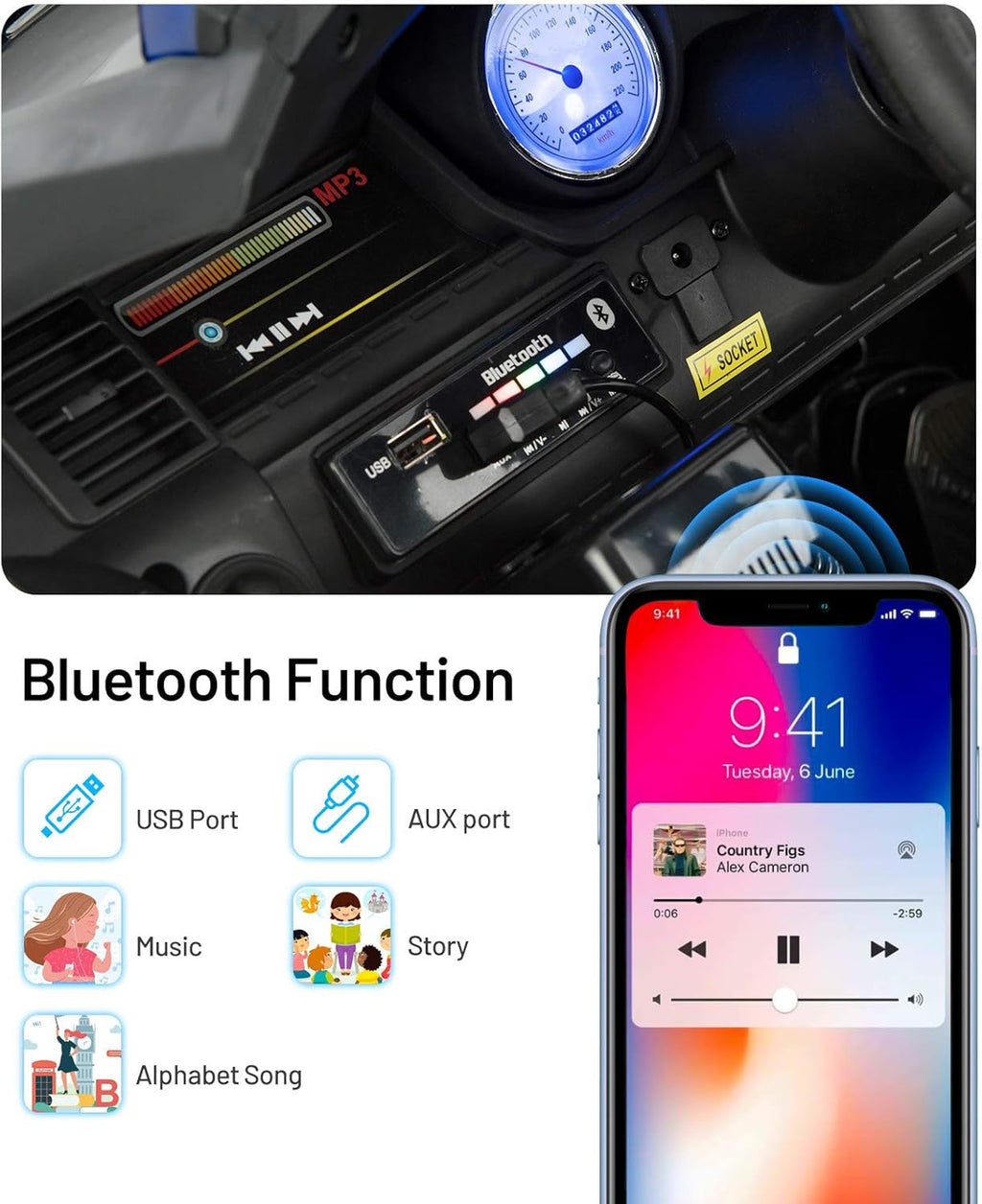 12V Electric Ride-On Police Car for Kids with Siren, Flashing Lights, and Horn