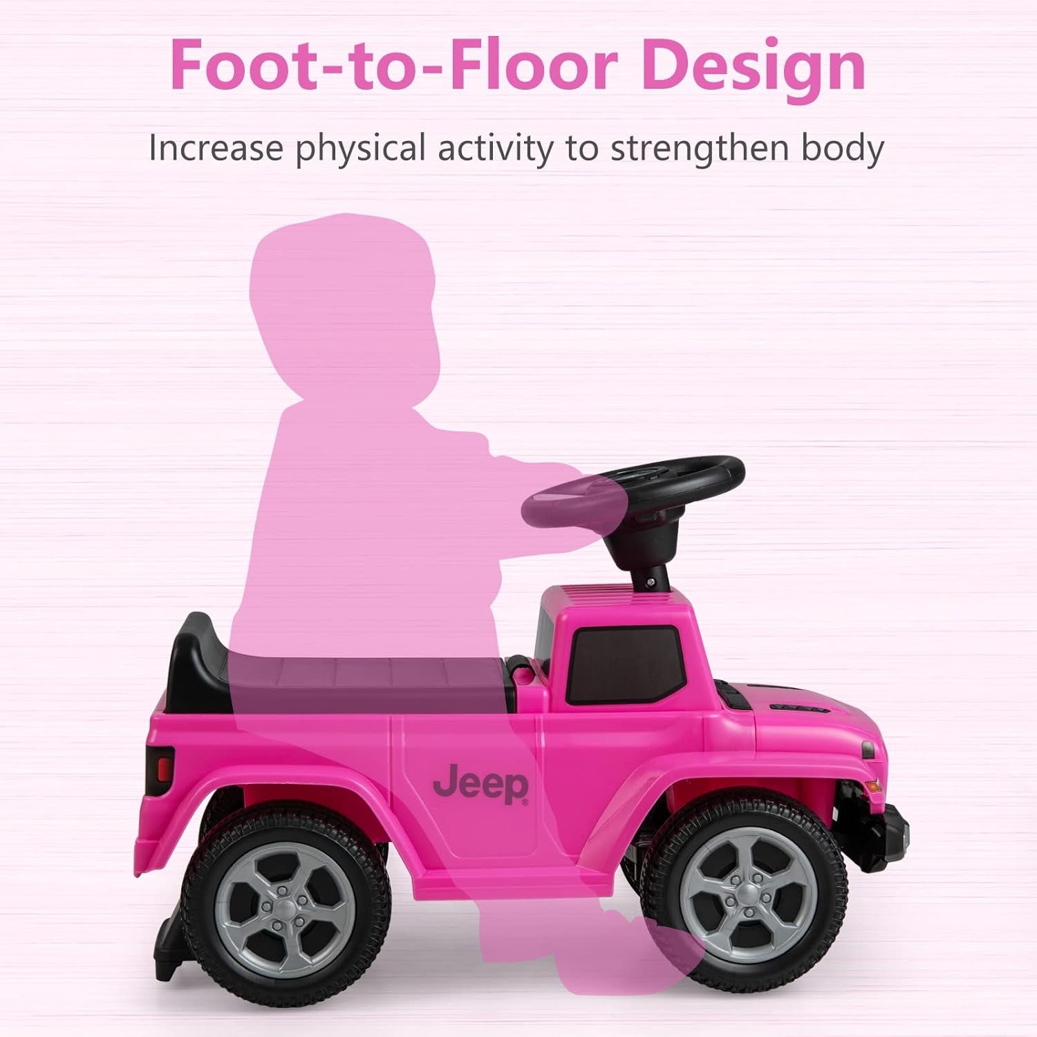 Licensed Jeep Foot-to-Floor Toddler Ride-On Push Car with Engine Sound