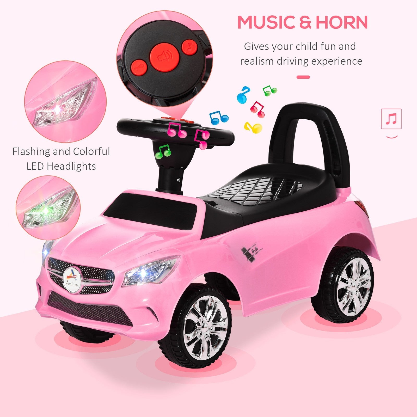 Red Baby Ride-On Sliding Car with Horn, Music, Lights, and Storage – No Power Needed