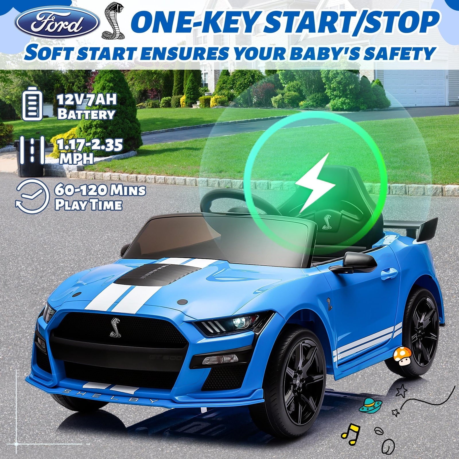 12V Powered Ride-On Ford Mustang Shelby Toy Car for Kids