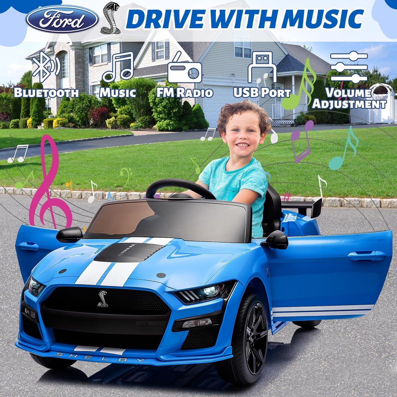 12V Powered Ride-On Ford Mustang Shelby Toy Car for Kids