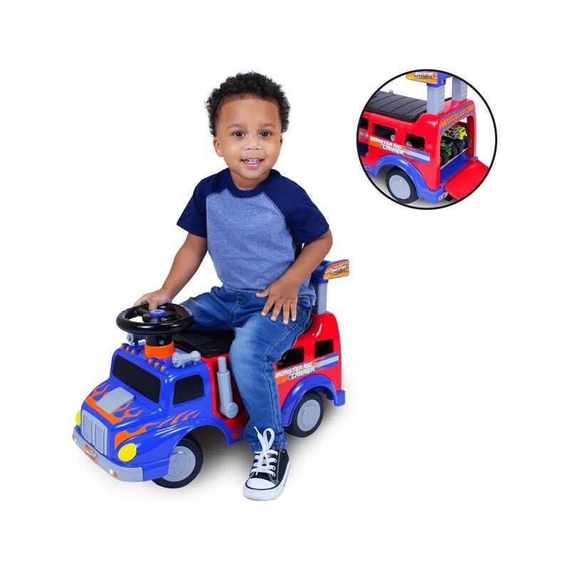 Interactive Monster Truck Ride-On Toy Carrier for Kids Ages 1-3, Supports up to 44 lbs, Unisex