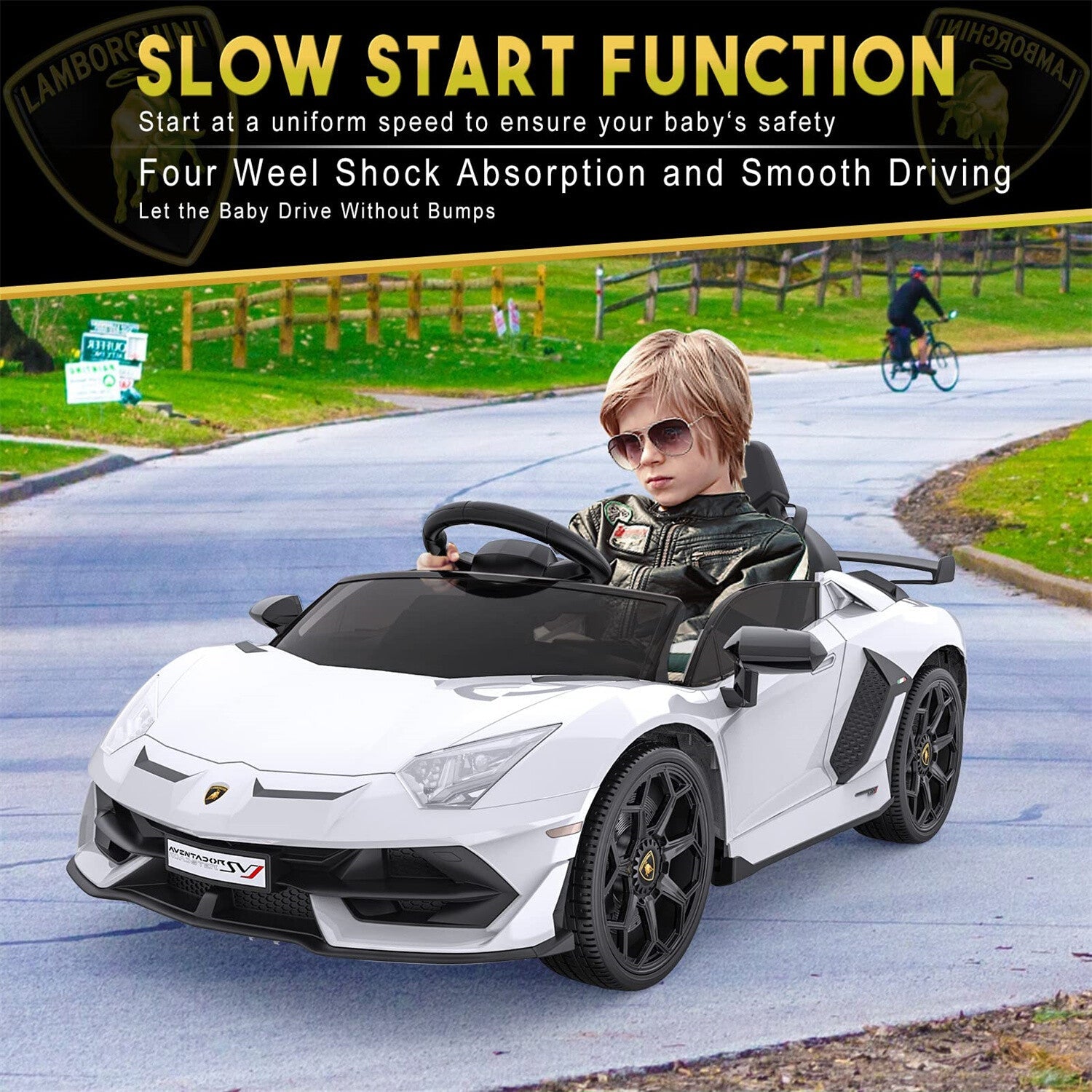 12V Battery-Powered Ride-On Toy for Kids with LED Headlights and Hydraulic Doors