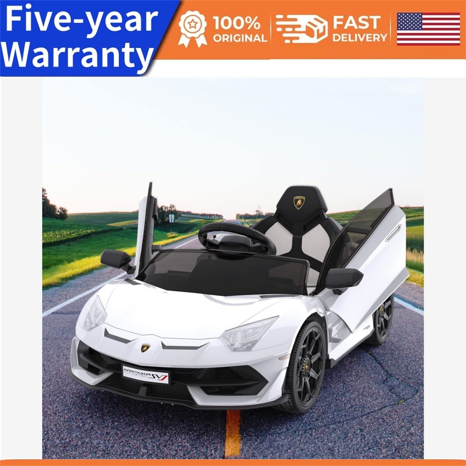 12V Battery-Powered Ride-On Toy for Kids with LED Headlights and Hydraulic Doors