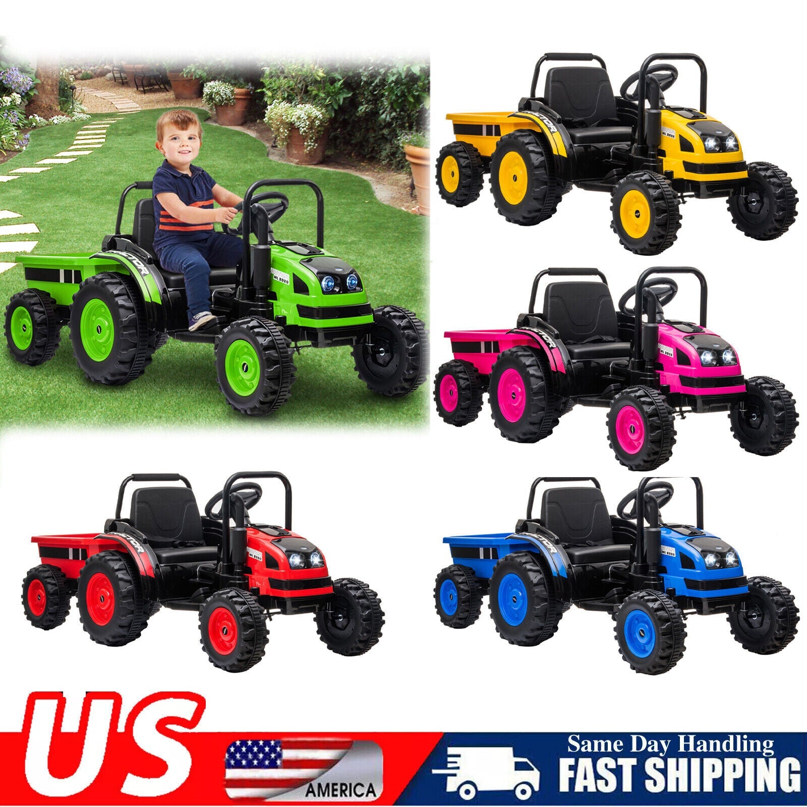 12V Battery-Powered Ride-On Tractor Car with Power Wheels and Parental Remote Control for Kids