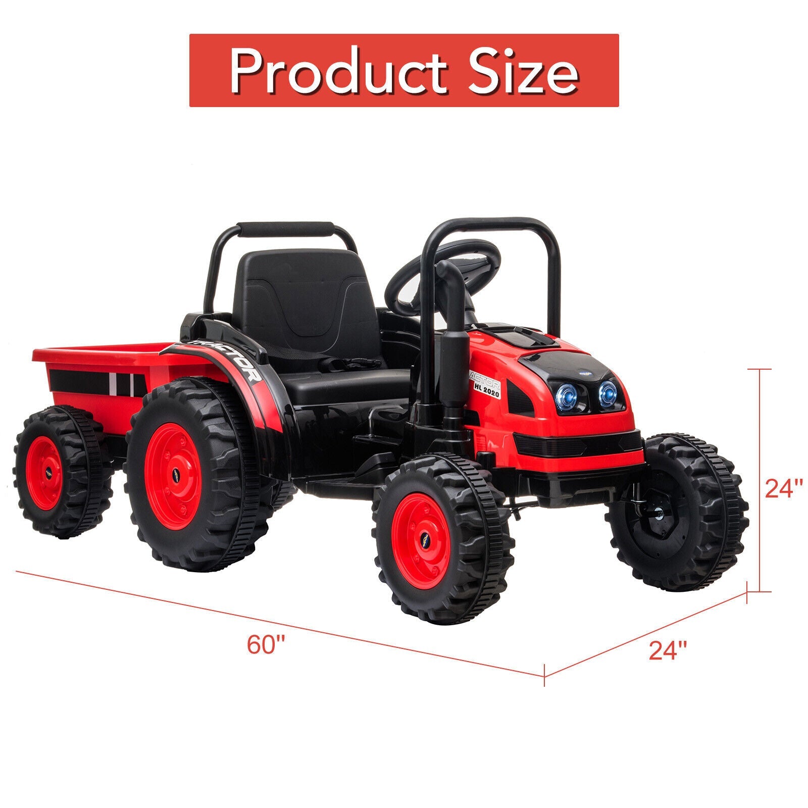 12V Battery-Powered Ride-On Tractor with Trailer and Remote Control Electric Car