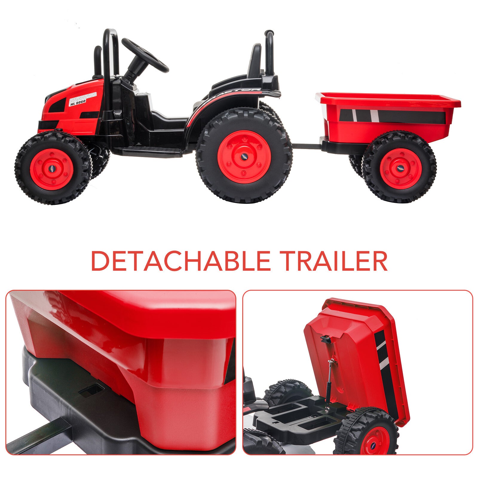 12V Battery-Powered Ride-On Tractor with Trailer and Remote Control Electric Car