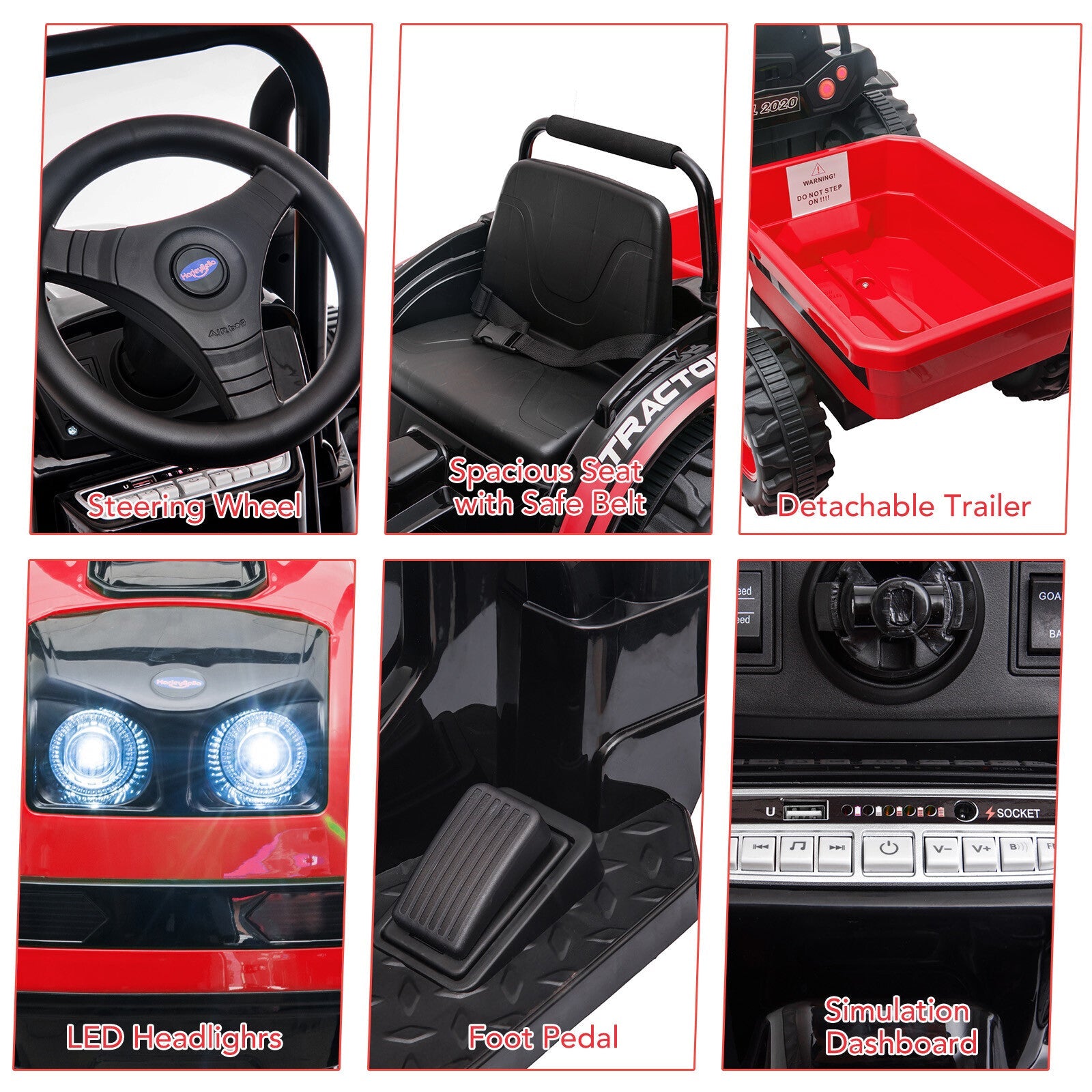 12V Battery-Powered Ride-On Tractor with Trailer and Remote Control Electric Car