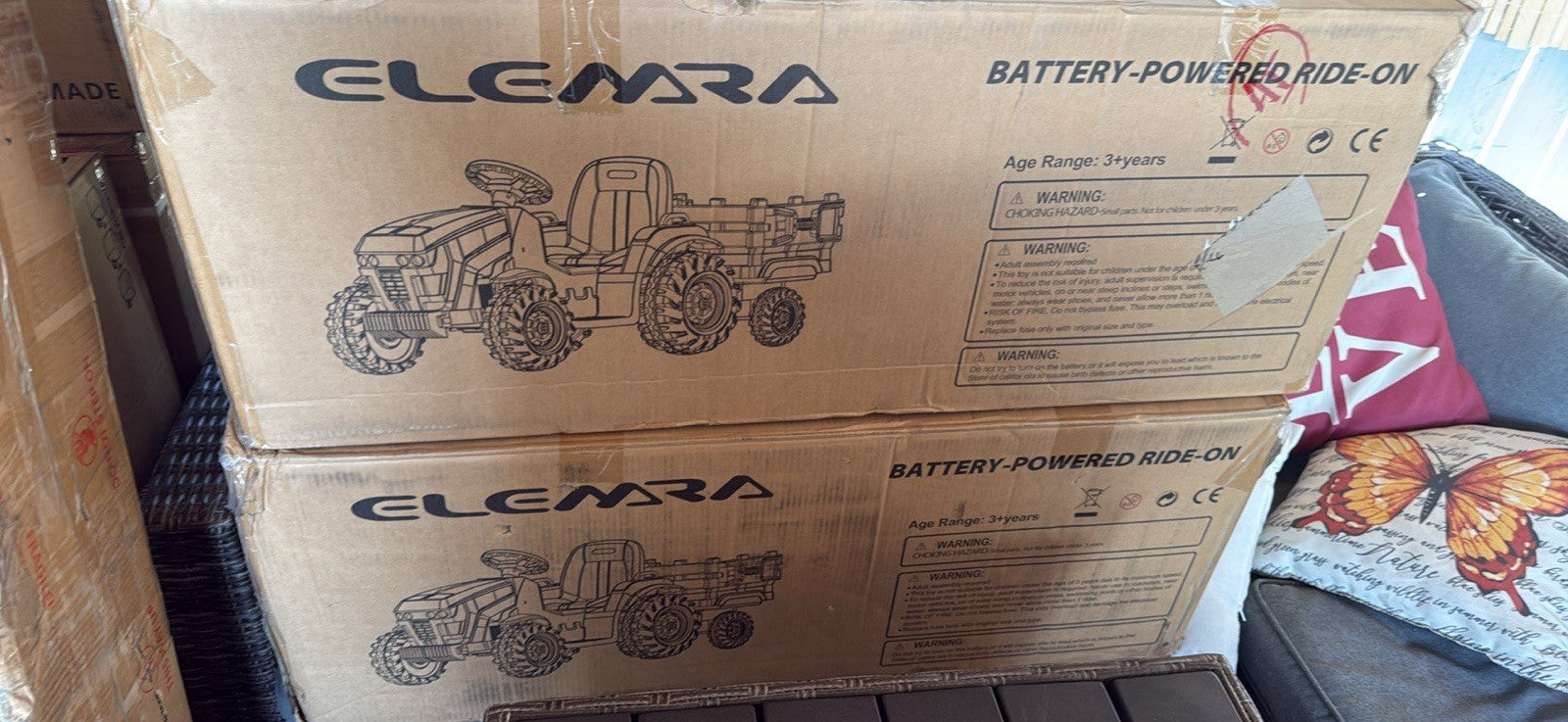 24V Battery-Powered Electric Ride-On Tractor with Trailer Toy