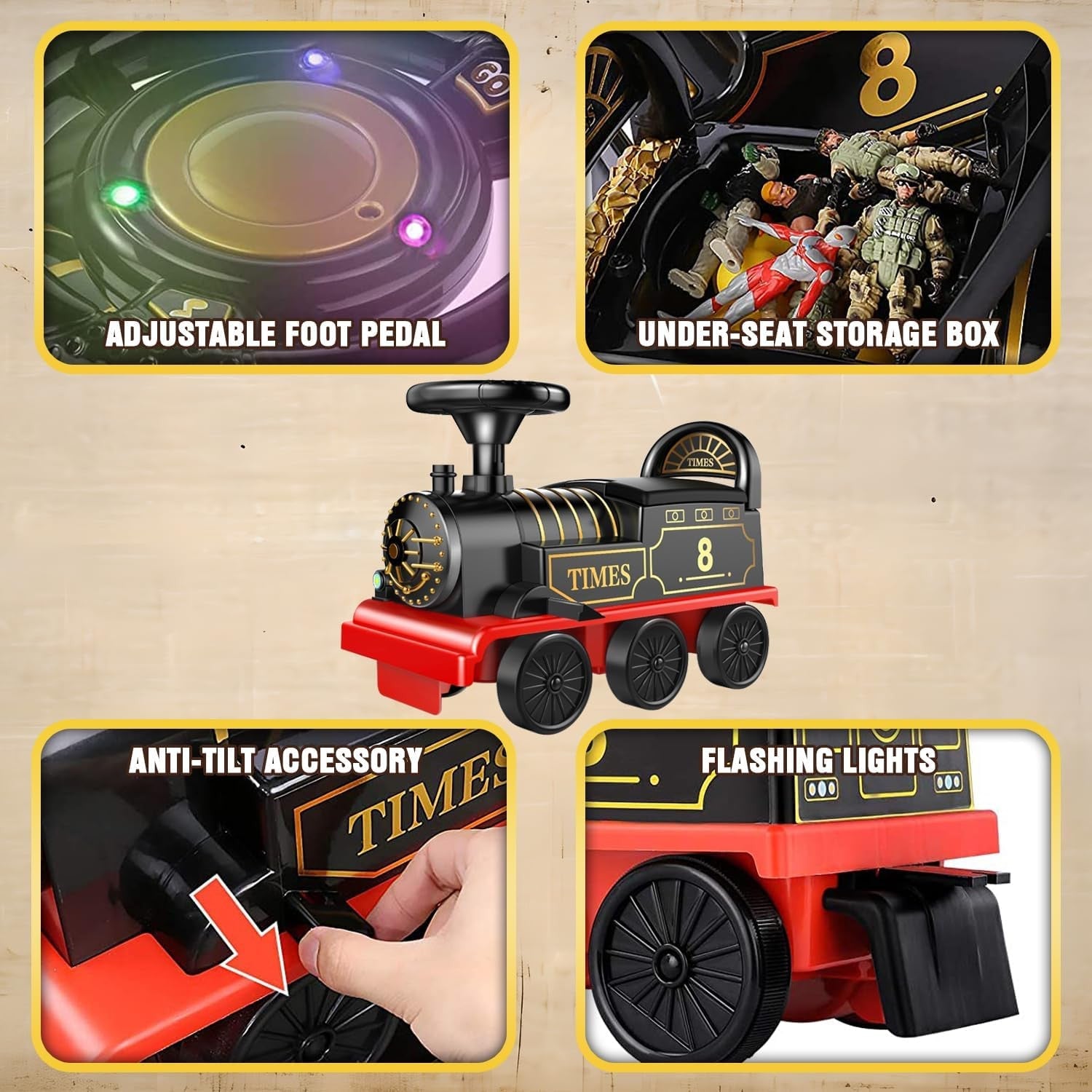Electric Ride-On Train Set with Track, 2-Seater, Cargo Car, Music, and Lights