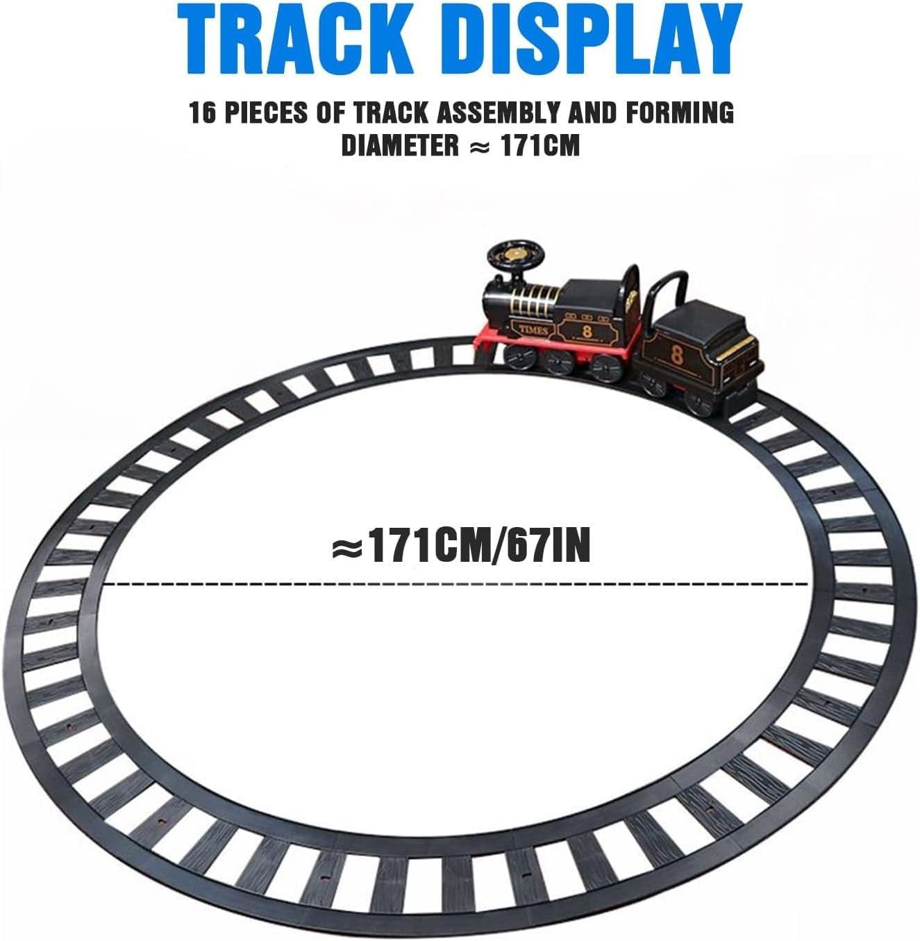 Electric Ride-On Train Set with Track, 2-Seater Cargo Car, Music and Lights