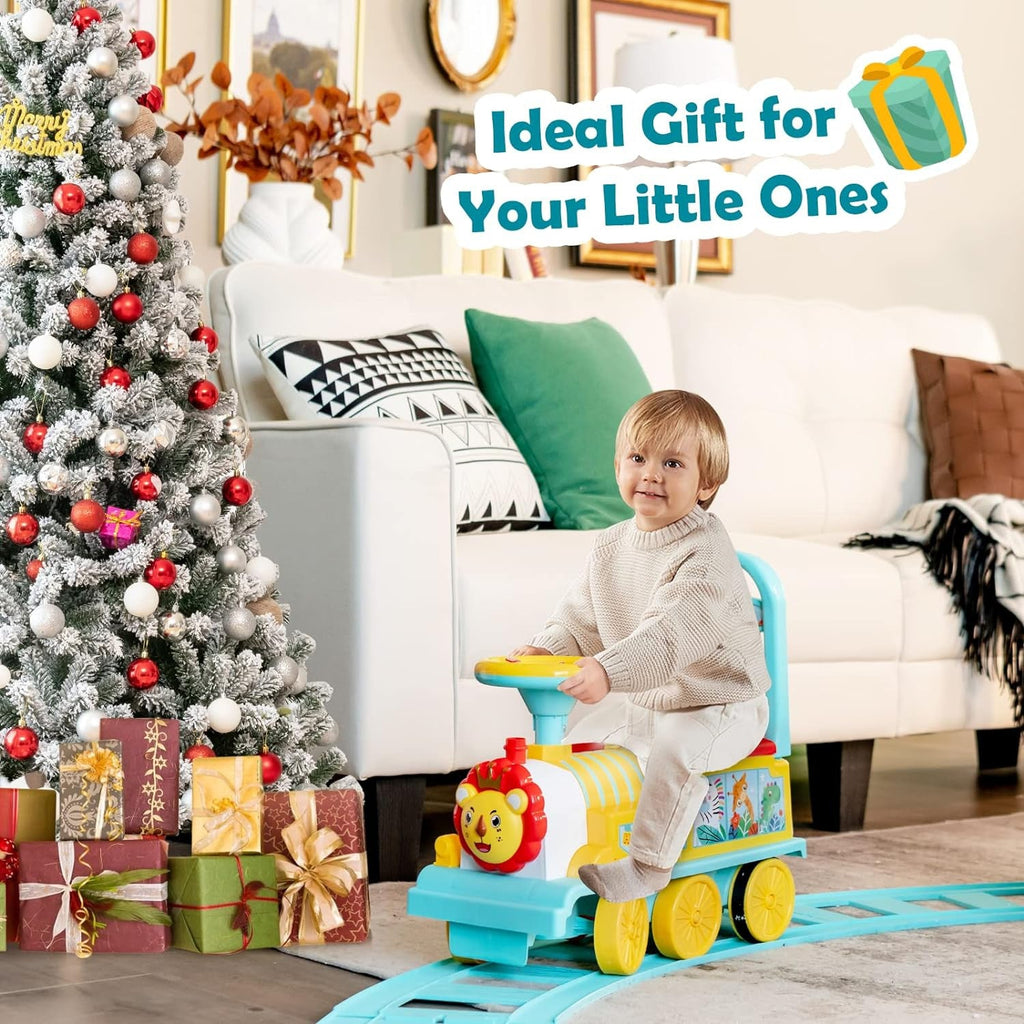 Electric 6V Ride-On Train Toy with 16-Piece Track Set for Kids